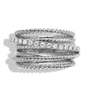 David Yurman Diamond Crossover Ring-Wide